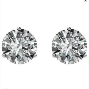 Round Brilliant Cut 4 CT Diamond Earring Solid 14K Hallmarked White Gold Earring Stud
