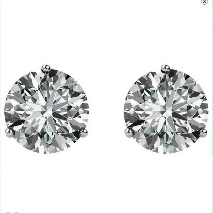 Round Brilliant Cut 4 CT Diamond Earring Solid 14K Hallmarked White Gold Earring Stud - Image 2