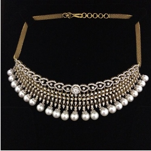 916 Gold Designer Wedding Diamond Choker Set AJ - N004