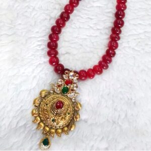 916 gold fancy long necklace set aj - n002