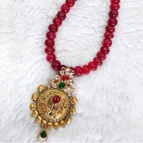 916 gold fancy long necklace set aj - n002
