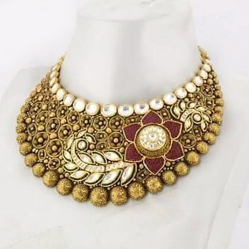 916 gold antique bridal choker set aj - n001
