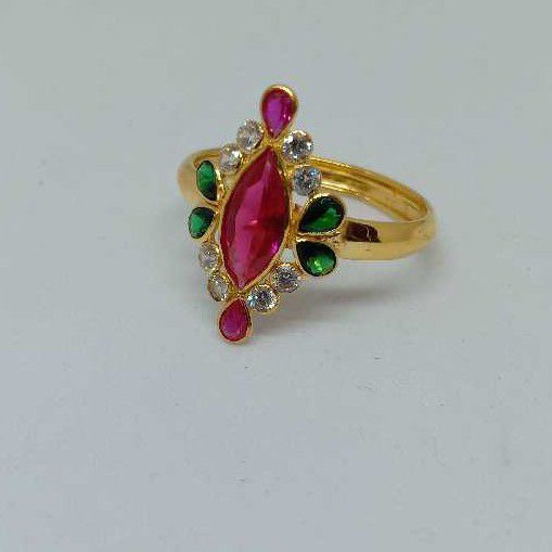 18KT Gold Designer Green Stone Ladies Ring - Image 2