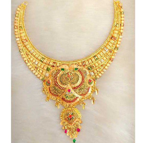 916 Double Gold Bridal Necklace Set - Image 2