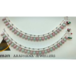 Colourful Pink and Green Silver Thick Payal