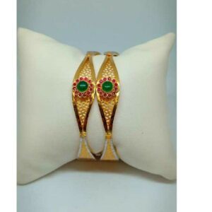 22KT Gold Flower Design Coloured Stone Copper Kadli