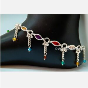 Designer Colourful Stone Silver Payal