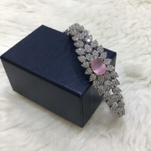 Silver Forming Pink Stone Bracelet