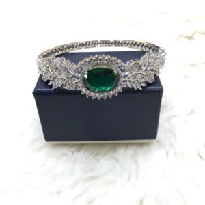 Silver Forming Green Stone Bracelet