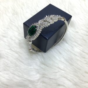 Silver Forming Green Stone Bracelet