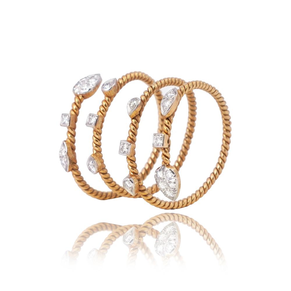 22K Gold Spring Design Diamond Ring - Image 2