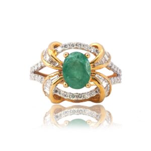 916 Gold Green Stone Diamond Ring For women