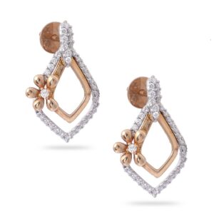 Gold New Stylish Flower Design Diamond Earring