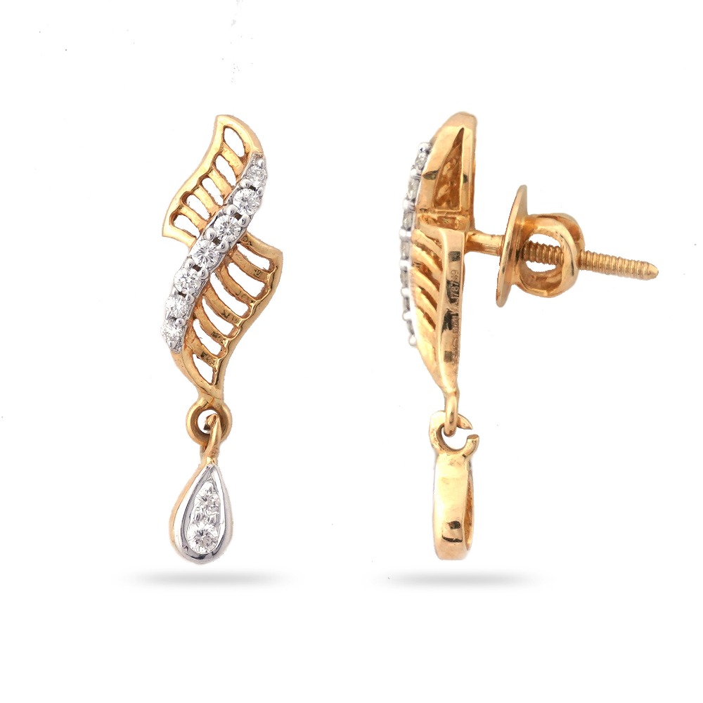 22KT Hallmark Gold Morden Design Diamond Earring - Image 2