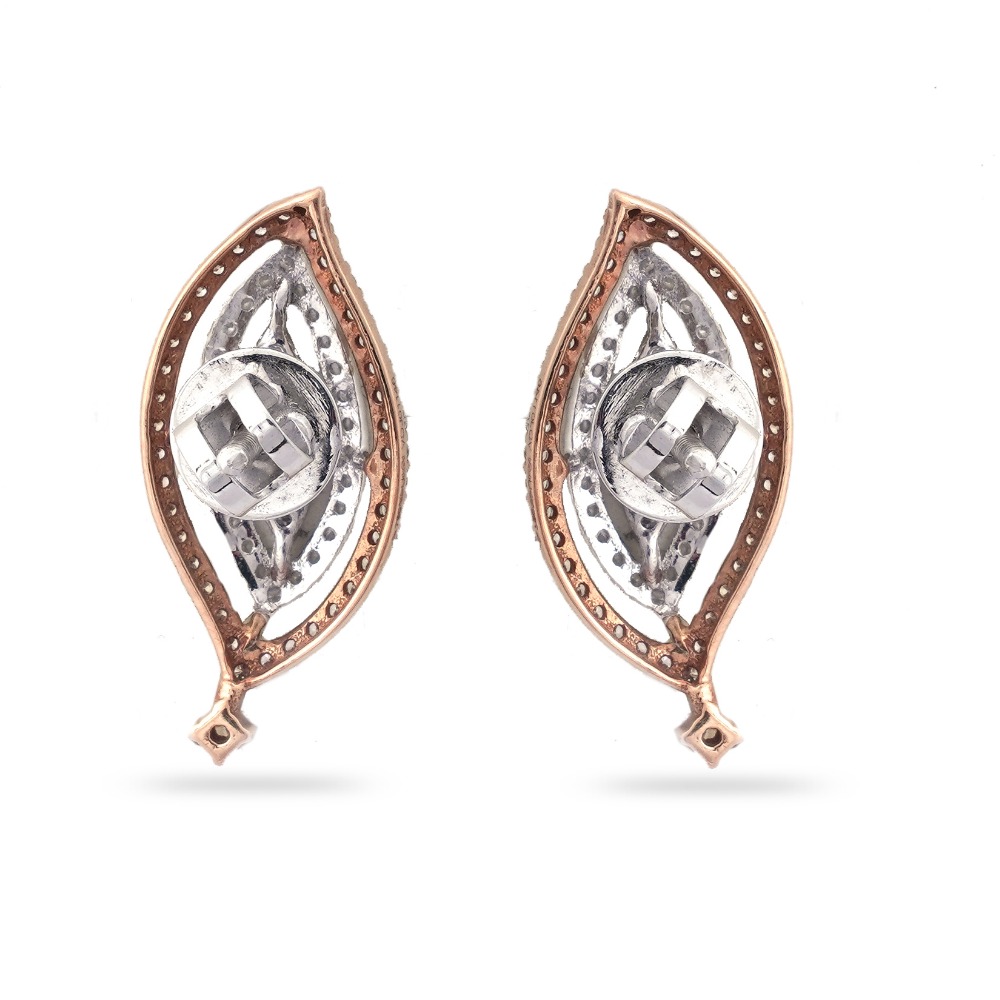 Rose Gold Leaves Design Diamond Earring - Image 5