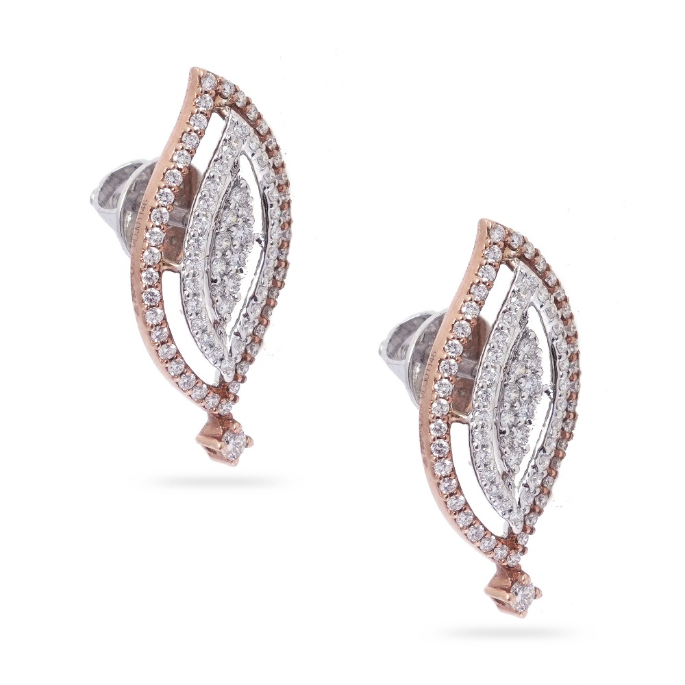 Rose Gold Leaves Design Diamond Earring - Image 4