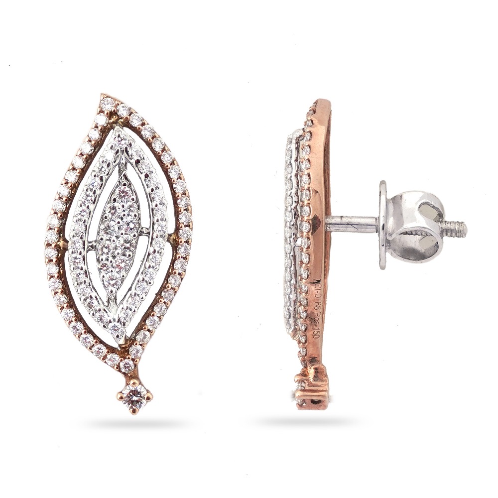 Rose Gold Leaves Design Diamond Earring - Image 2