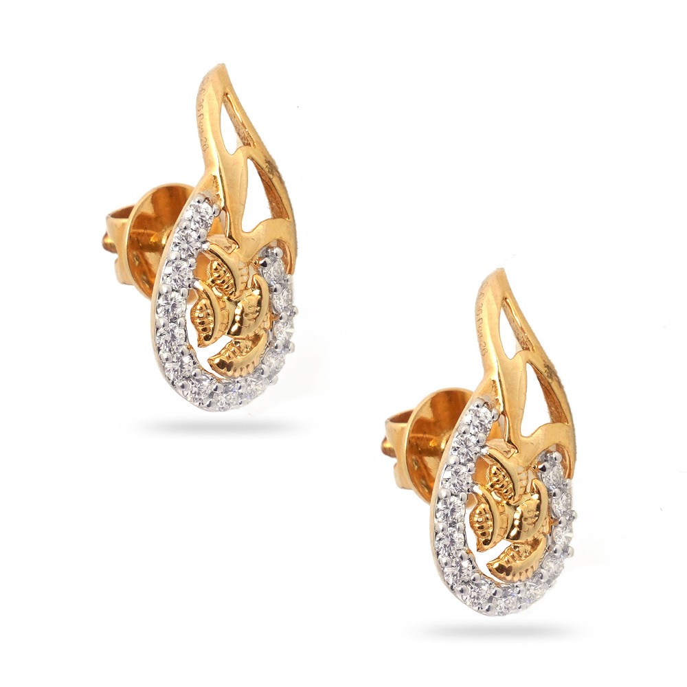 916 Hallmark Gold Light Weight Design Diamond Earring - Image 3