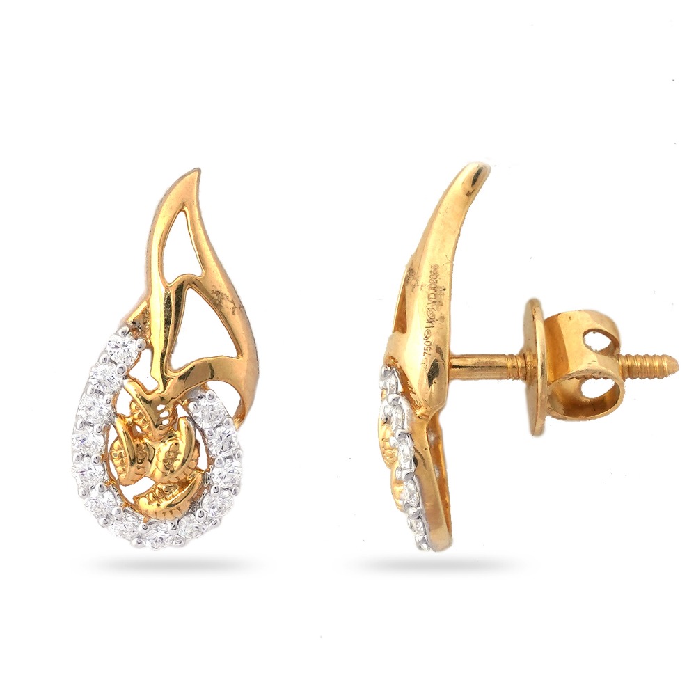 916 Hallmark Gold Light Weight Design Diamond Earring - Image 2