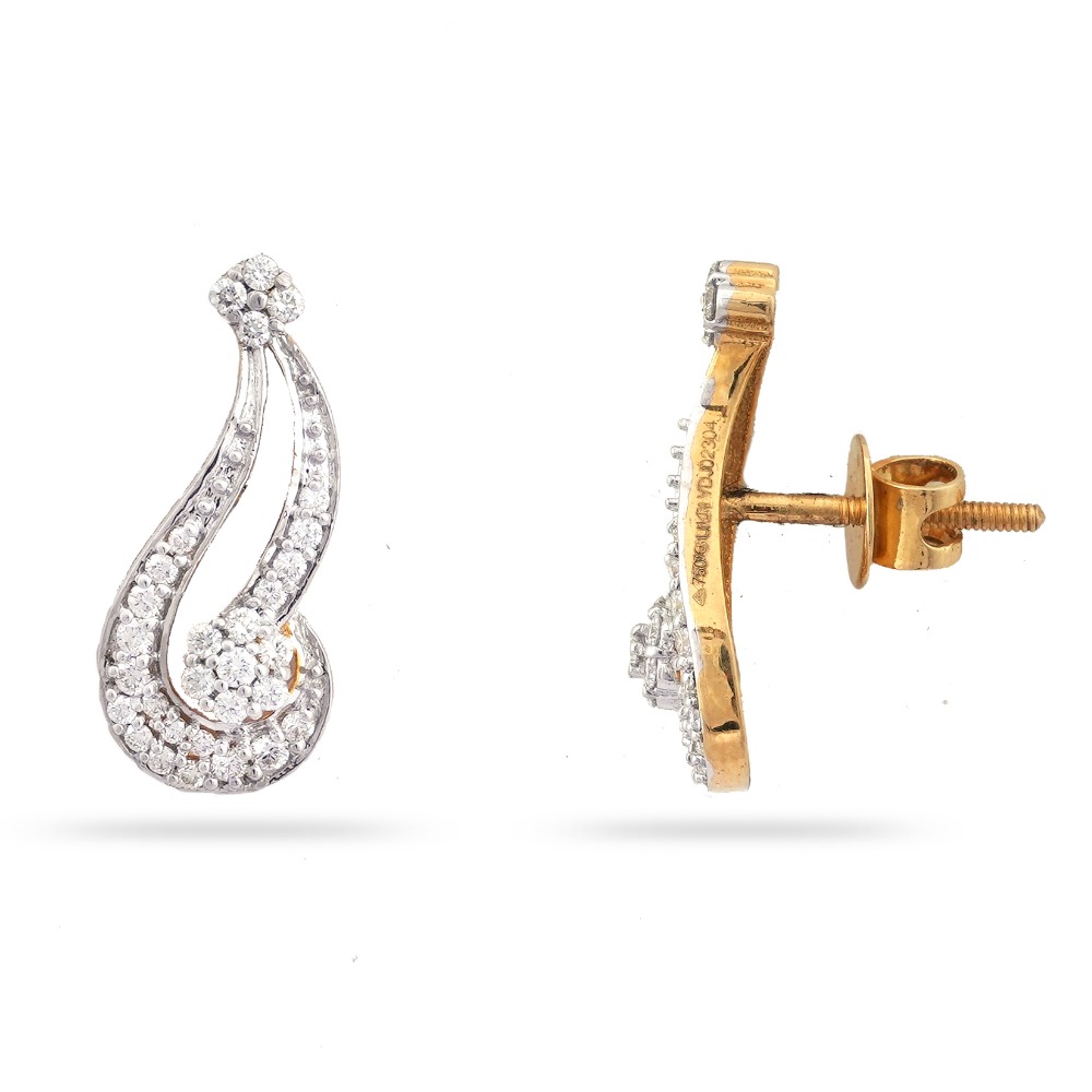 22KT Stylish Gold Diamond Earring - Image 3