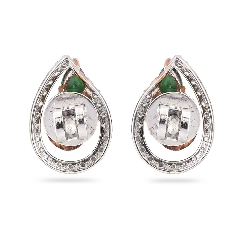 22KT Gold Green Stone Classic Design Diamond Earring - Image 4