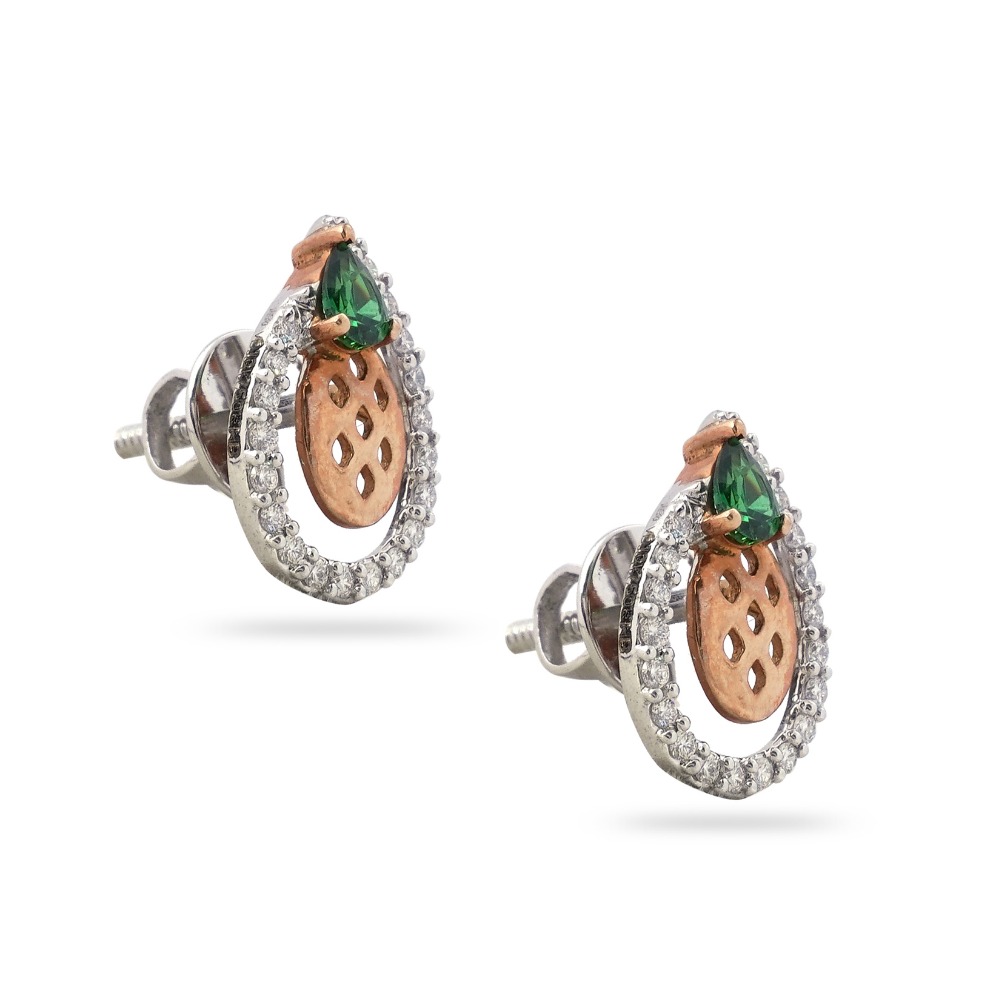 22KT Gold Green Stone Classic Design Diamond Earring - Image 3