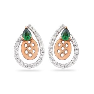 22KT Gold Green Stone Classic Design Diamond Earring