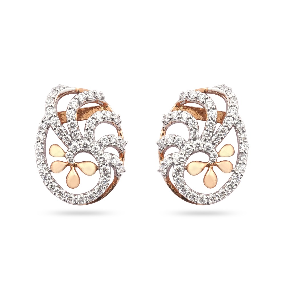 916 Flower Design Gold Diamond Earring - Image 2