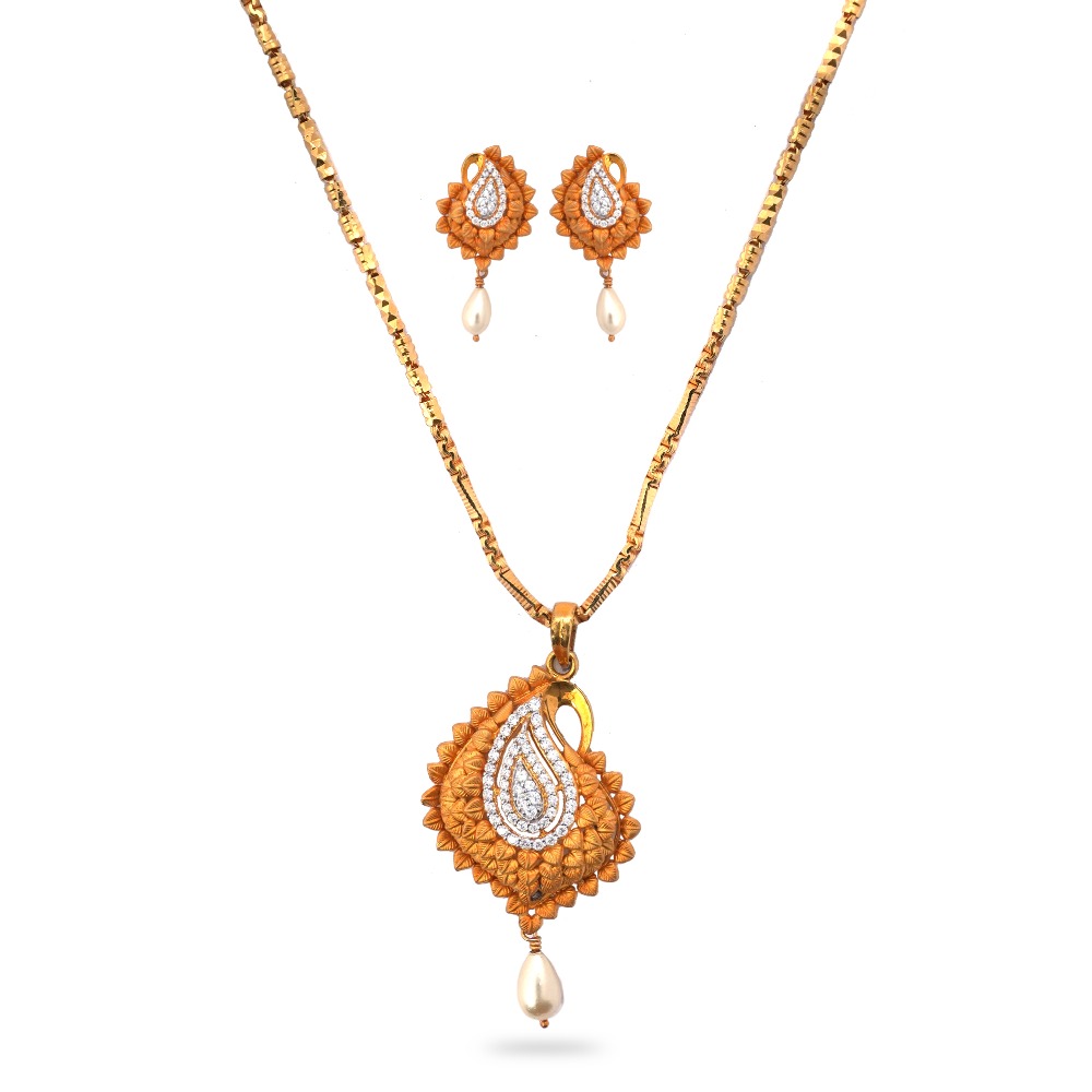 22K Gold Mango Design Pendant Set