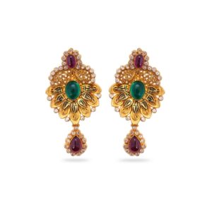 22K Gold Green Stone Pendant Set