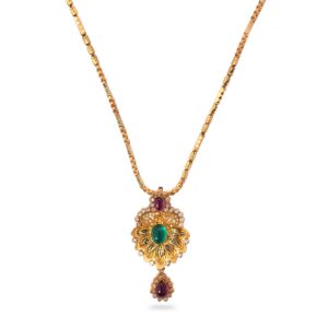 22K Gold Green Stone Pendant Set