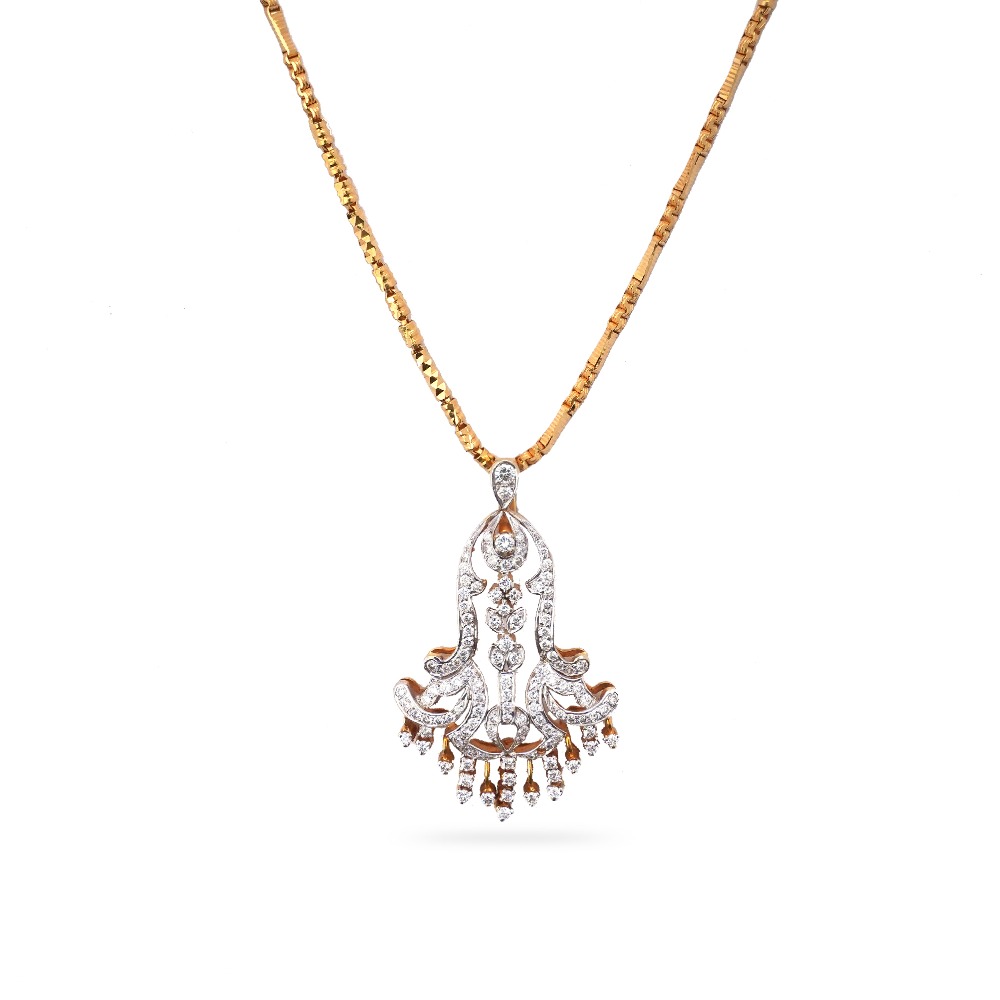 22K Gold Designer Diamond Pendant Set - Image 2