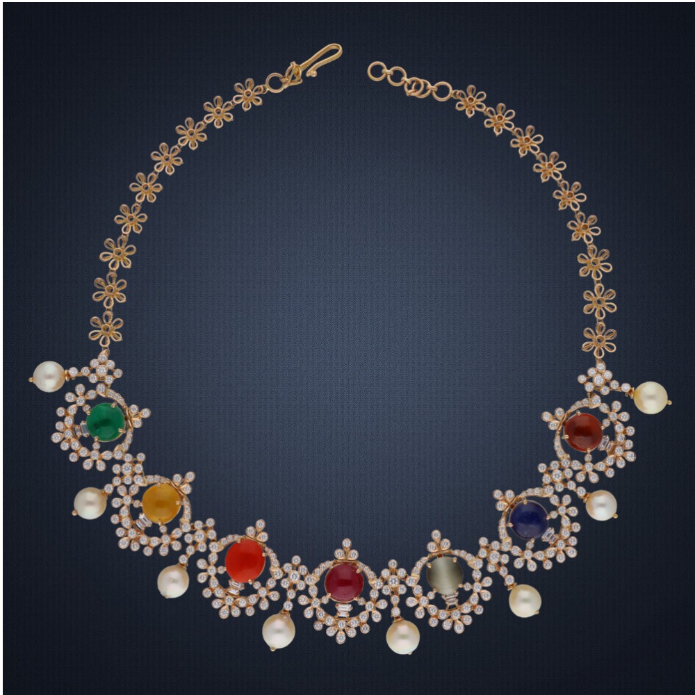 18KT gold color stone diamond necklace set