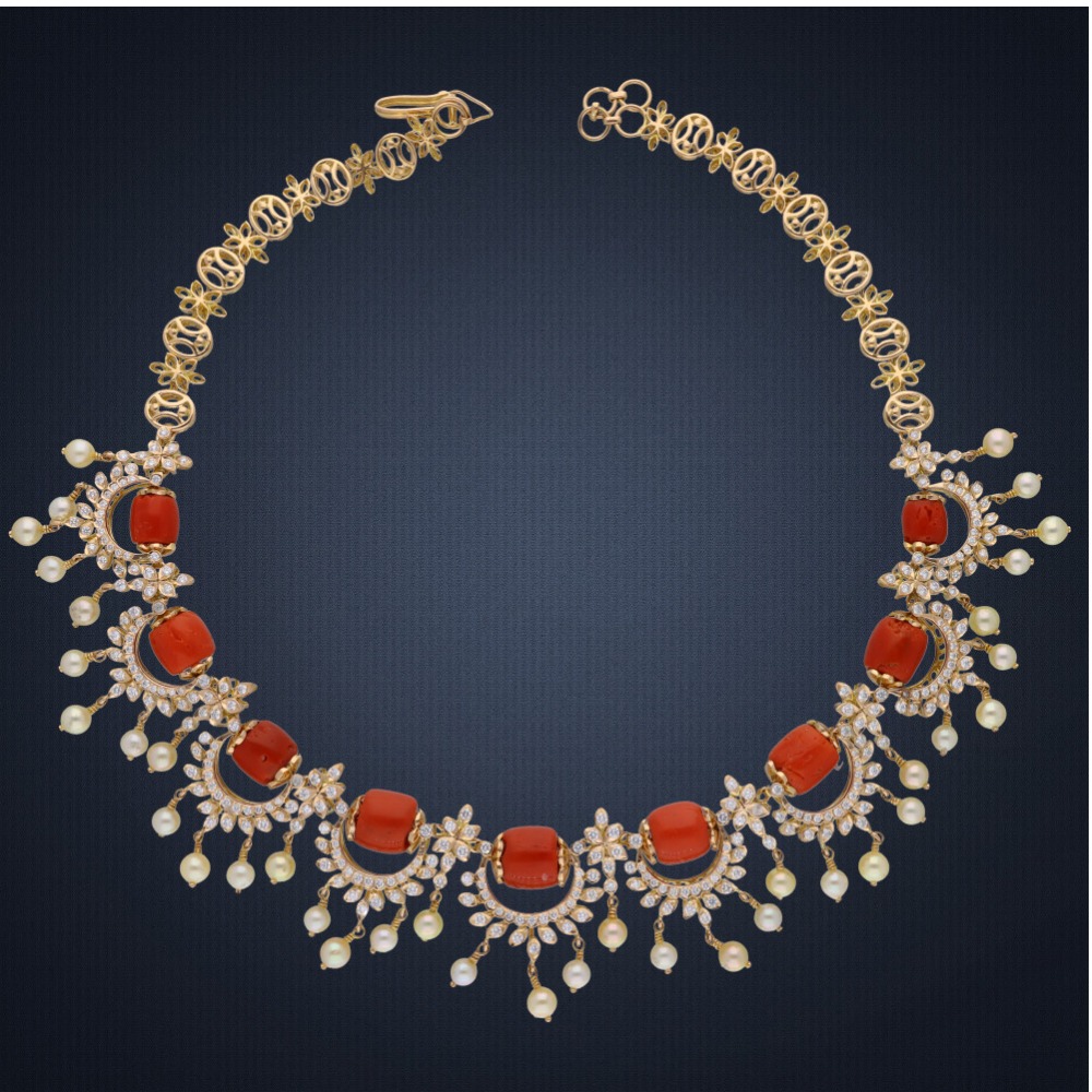 18KT Gold Color Stone Diamond Necklace Set