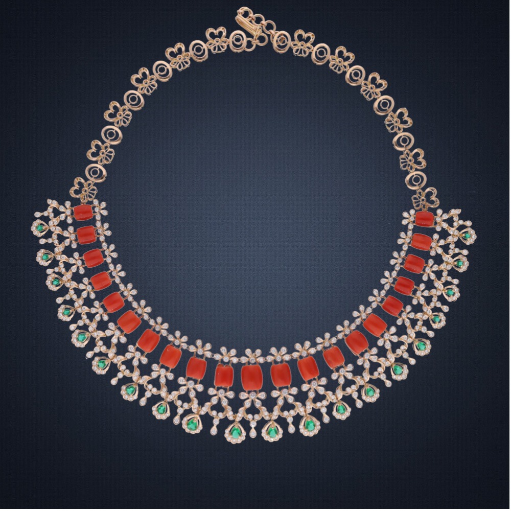 18kt gold color stone diamond necklace set