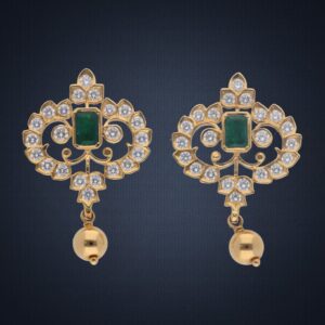 916 Gold Designer Green Stone Diamond Earring
