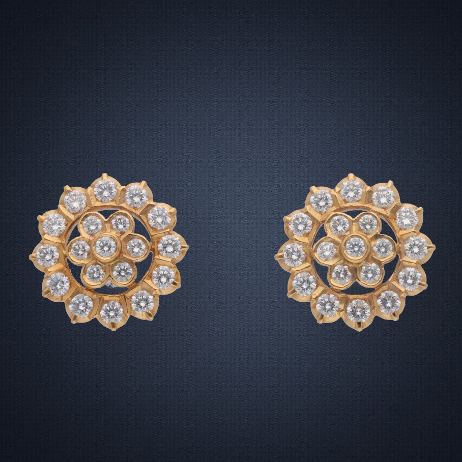 22K Gold Round Shape Diamond Earring