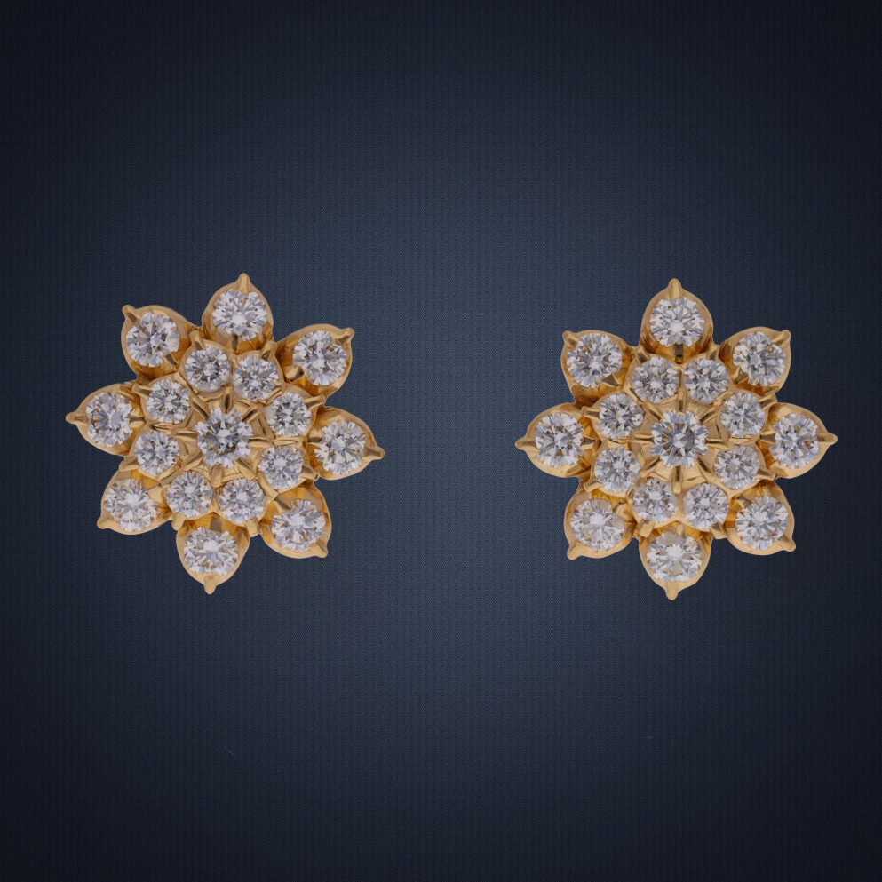 22CT Gold Flower Design Diamond Earring