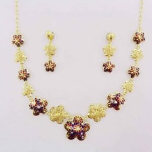 916 Gold Flower Shape Meenakari Necklace Set