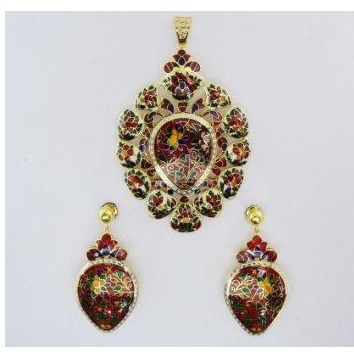 Designer 916 Gold Meenakari Pendant Set
