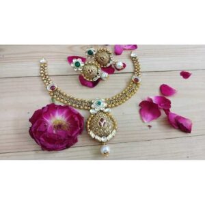 916 Gold Half Necklace Set With Peral