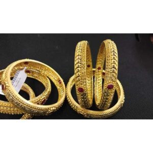 916 Gold Kangans floral pattern with ruby stones.
