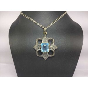 925 Silver Necklace With Aqua Blue Diamond