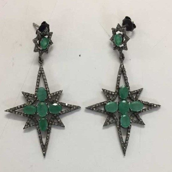 925 Oxidise silver Earrings With Colored Diamond