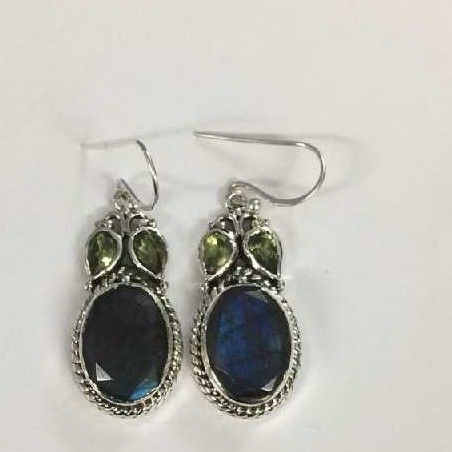 925 Fancy Silver Earrings With Blue Diamond