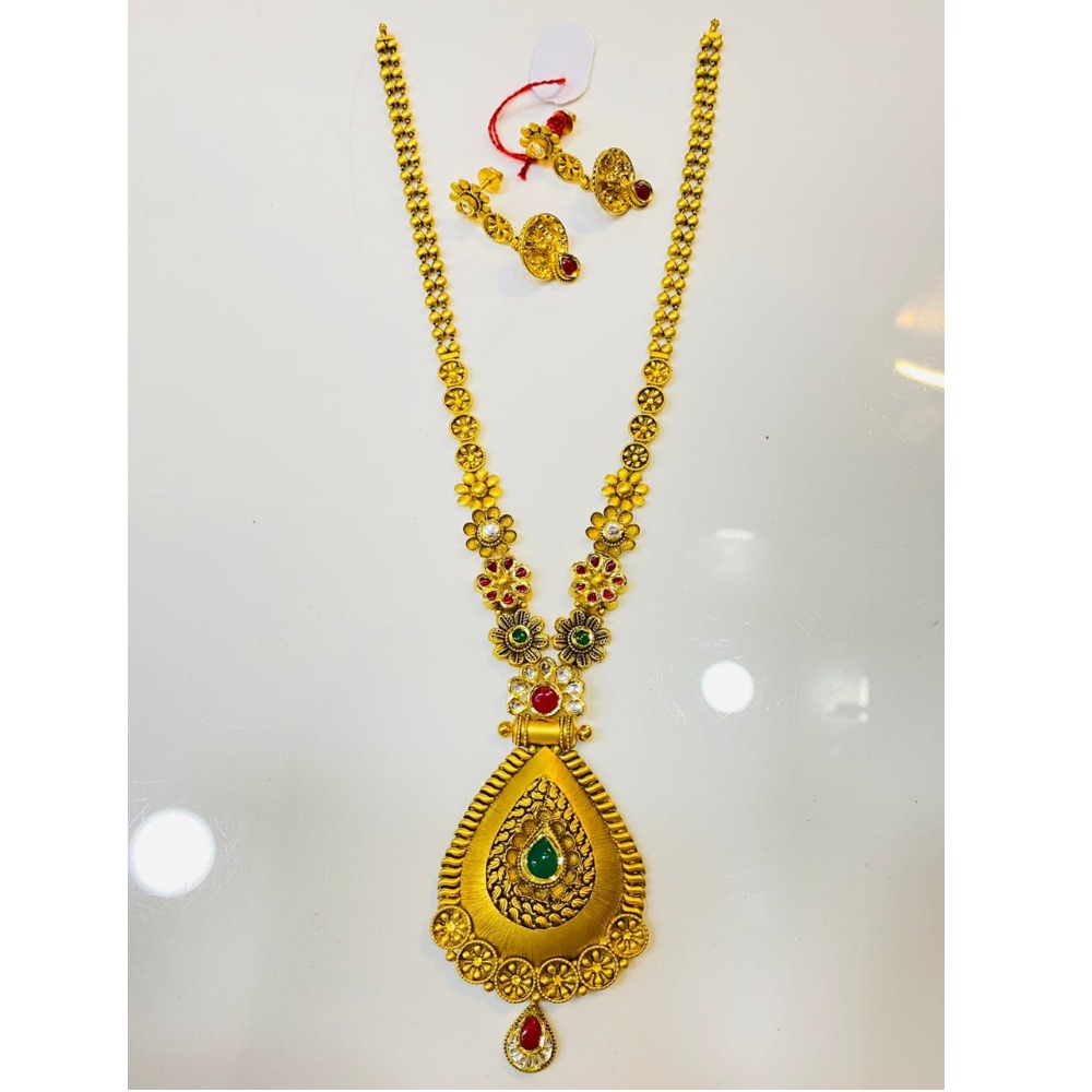 22K Gold Jadtar Long Necklace Set - Image 2