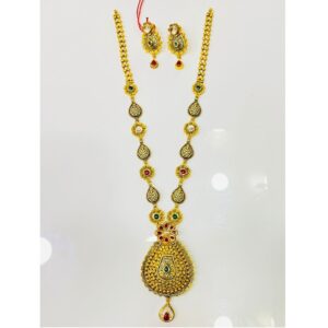 22K Gold Color Stone Long Necklace Set