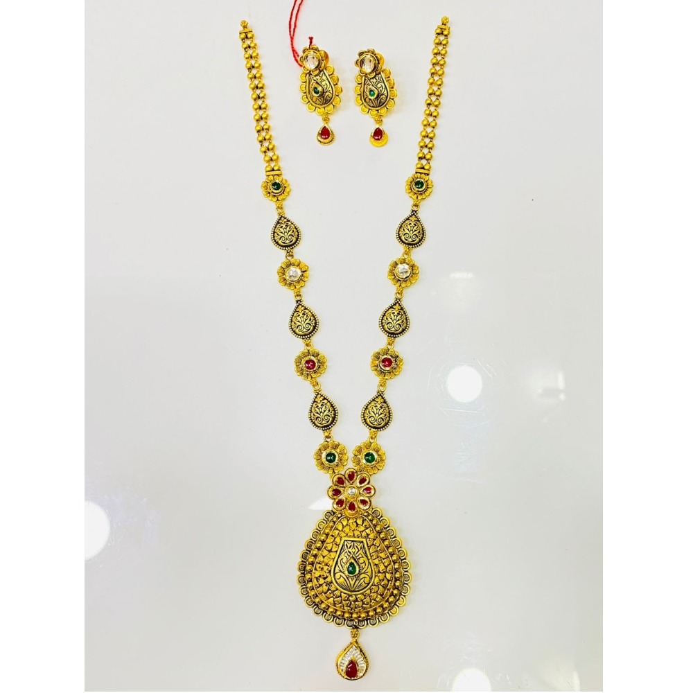 22K Gold Color Stone Long Necklace Set - Image 2