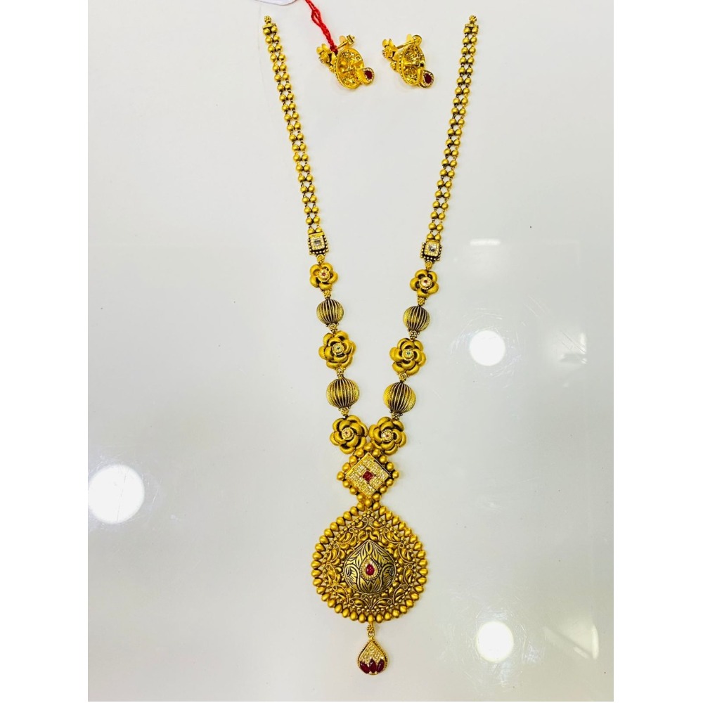 916 Gold Antique Long Necklace Set For Wedding - Image 2