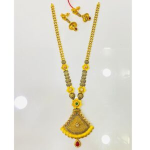 22KT Gold Flower Design Long Necklace Set